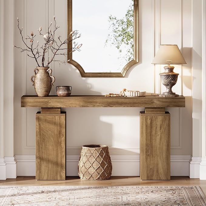 Tribesigns 63-Inch Long Console Table, Farmhouse Entryway Table Behind Couch, Wooden Foyer Stand Entry Station, Modern Hallway Accent Furniture for Living Room Decor, Entrance, Natural Wood Finish