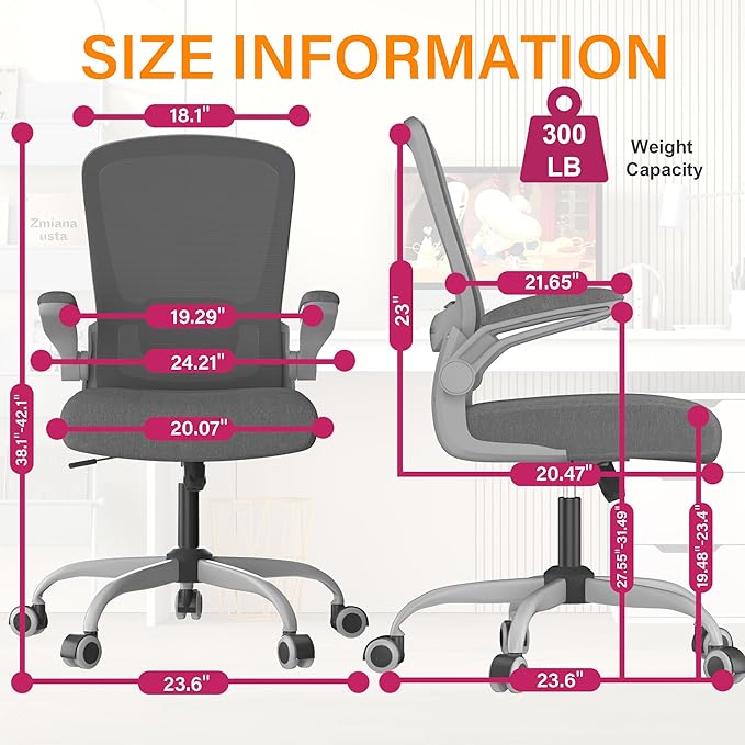 Mimoglad Office Chair, Ergonomic Desk Chair with Adjustable Lumbar Support, High Back Mesh Computer Chair with Flip-up Armrests-BIFMA Passed Task Chairs, Executive Chair for Home Office