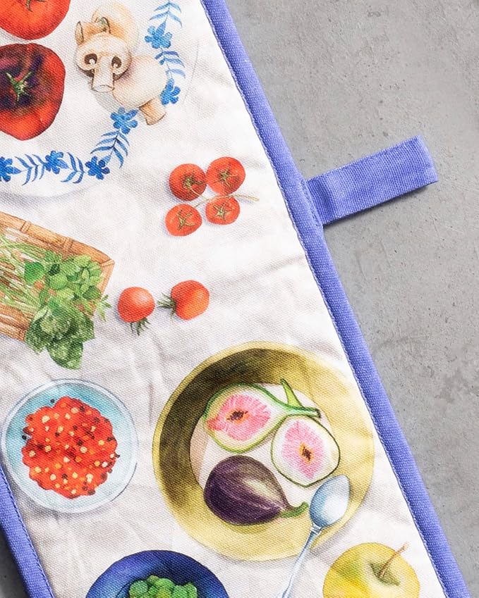 Maison d' Hermine Double Oven Mitts 100% Cotton 7"x35" Double Oven Mitt Heat Resistant BBQ Cooking Gloves with Loop, Baking, Grilling, Home, Kitchen, Handling Hot Pans Spring Summer (Gourmand)