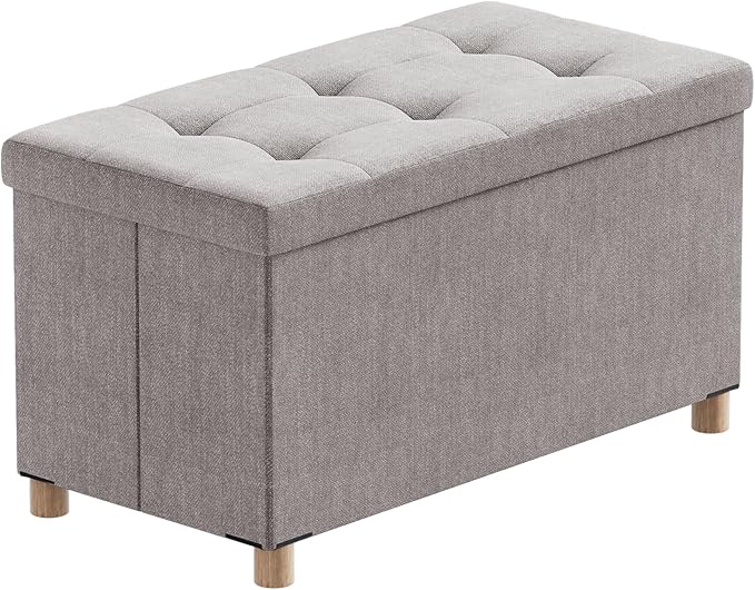 BRIAN & DANY 30 Inches Folding Storage Ottoman Bench, Ottoman with Storage Bench for Bedroom, Living Room, Entryway, Foot Rest with Legs, Light Gray