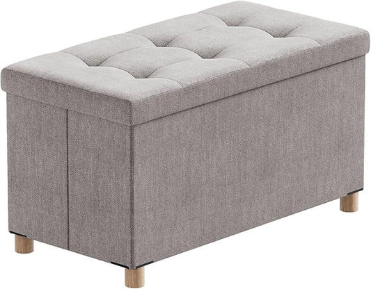 BRIAN & DANY 30 Inches Folding Storage Ottoman Bench, Ottoman with Storage Bench for Bedroom, Living Room, Entryway, Foot Rest with Legs, Light Gray