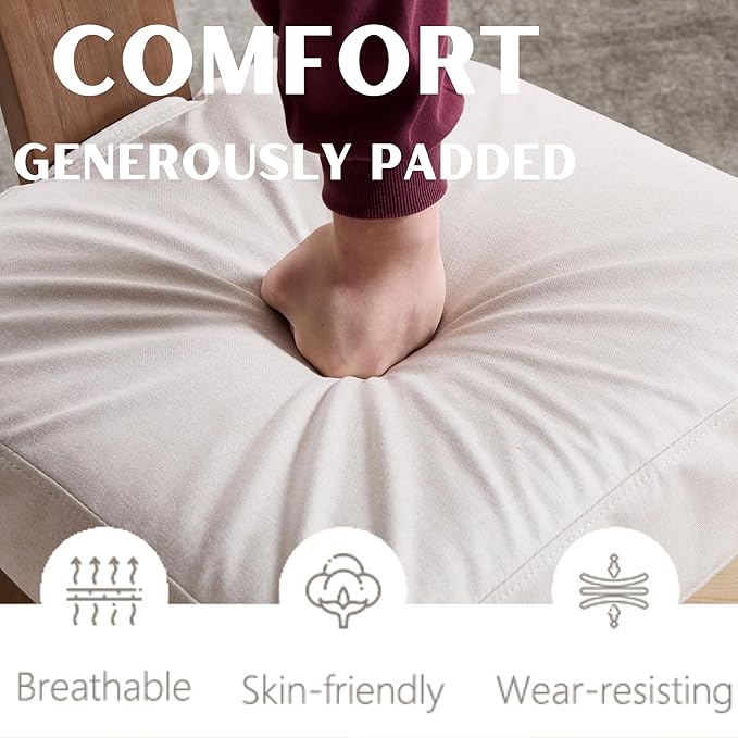 Linen Dining Chairs Set of 4 with Seat Covers, Modern Dining Chairs with Wood Legs, Farmhouse Fabric Upholstered Dining Room Kitchen Side Chairs, Beige