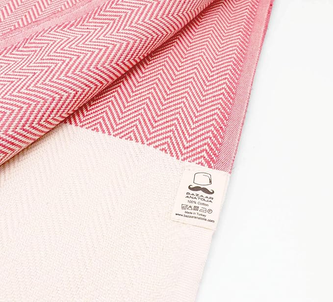 Bazaar Anatolia Turkish Beach Towel 100% Cotton Bath Towels 71x39 Quick Dry Sand Free Lightweight Large Oversized Herringbone Peach Coral