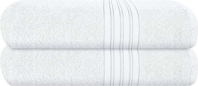 BOUTIQUO 100% Cotton 2 Pack Bath Towel Set 28x55 inches, Eco-Friendly Large Bath Towels, Compact Quickdry Lightweight Soft & Highly Absorbent Bath Towel,Ideal for Everyday Gym Travel Camp Pool - White