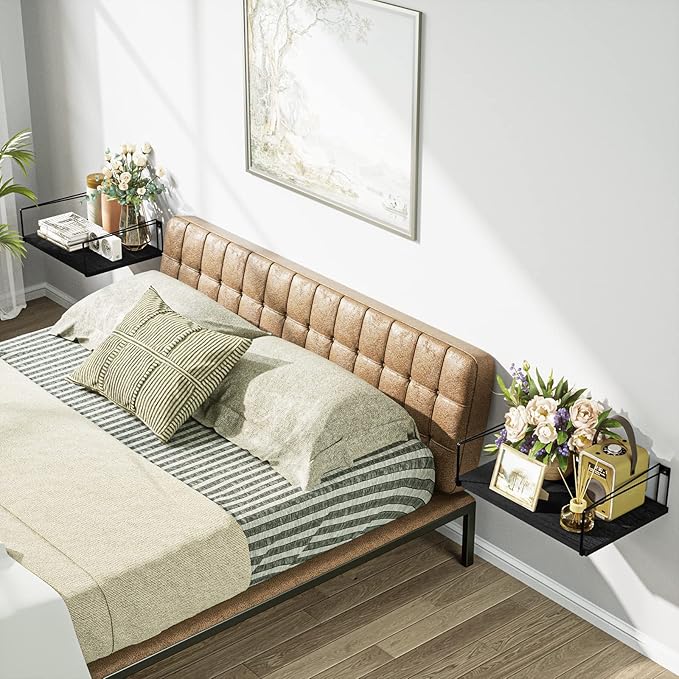 SRIWATANA Wide Floating Shelves, Rustic Wood Wall Shelves Set of 2, Wall Mounted Shelves with Large Capacity for Many Rooms Decor, Black