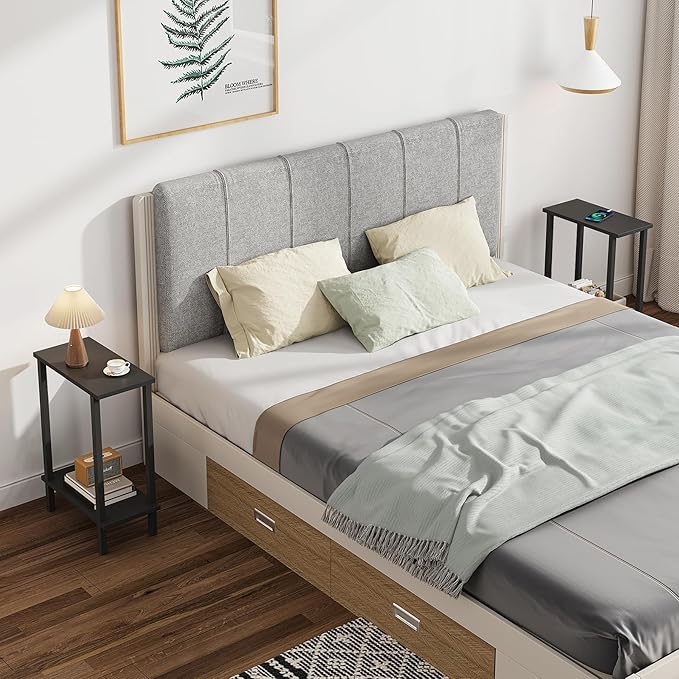 TUTOTAK Small Side Table, Narrow End Table, Skinny Sofa Table, Slim Nightstand, Couch Table, Living Room, Bed Room, Black TB01BK062