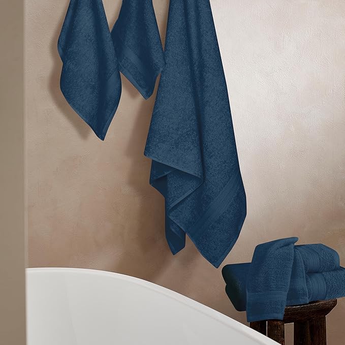 BOUTIQUO 6 Pack Cotton Towel Set, Contains 2 Bath Towels 27x54 inch, 2 Hand Towels 16x24 inch & 2 Wash Coths 12x12 inch, Ideal Everyday use, Ultra Soft Compact & Lightweight - Mineral Blue