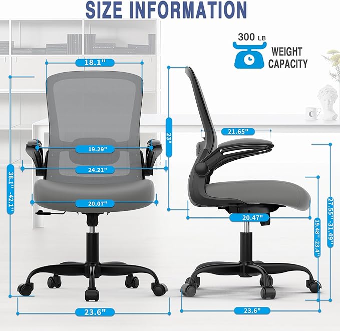 Mimoglad Office Chair, Ergonomic Desk Chair with Adjustable Lumbar Support, High Back Mesh Computer Chair with Flip-up Armrests-BIFMA Passed Task Chairs, Executive Chair for Home Office