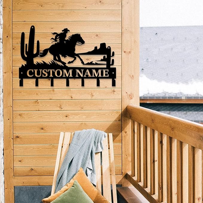 Personalized Custom Name West Cowboy Keys Hooks,Metal Cowboy Art Clothes Keys Hooks,Metal Cowboy Lover Wall Home Storage Decorative Keys Hooks,Key Holder Hooks for Wall (Style G)