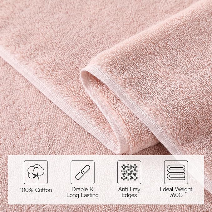 REDKISS 2 Pack Large Bath Towels Set, 100% Cotton, 31x63 in, Heavyweight 760G, Highly Absorbent & Quick Dry, Super Soft Luxury Towels for Bathroom,Hotel Collection - Pink