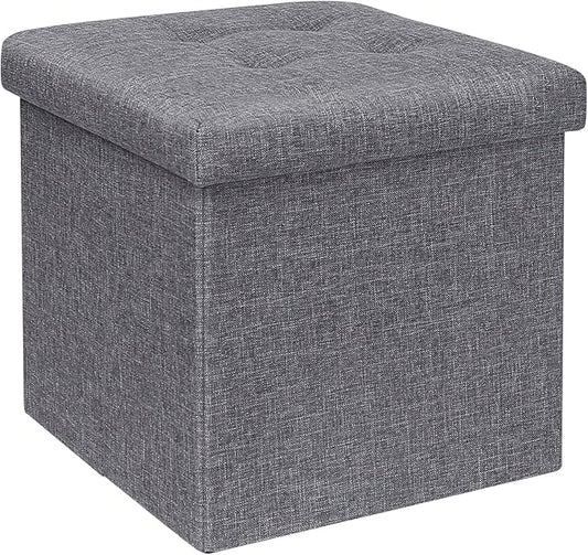 B FSOBEIIALEO Storage Ottoman Cube Foldable Footrest, Chest & Seat for Living Room, Nursery, Bedroom 12.6 Inch Cube (Linen Grey)