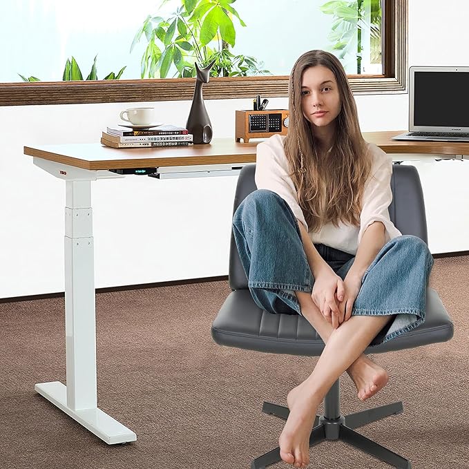 FDW Criss Cross Chair Armless Cross Legged Office Desk Chair Adjustable Swivel Ergonomic Gaming Chair No Wheels Backrest with Wide Seat Native Sponge Computer Task Vanity Chair for Home Office,Black