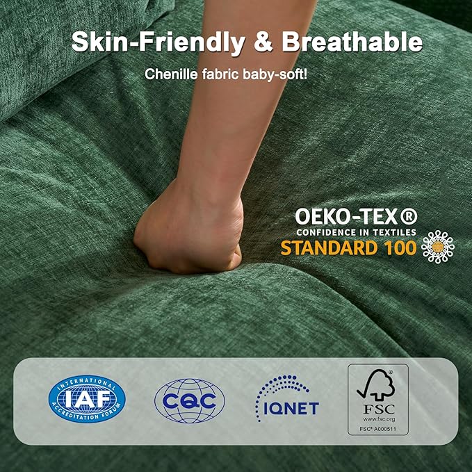 Cloud Chenille Sectional Sofa with 2 Ottoman｜Modular Couch｜FSC Solid Wood Frame｜29.1" Deep Seat｜Easy Assembly & 1YR Guarantee (Green, 77 Inch（U）)