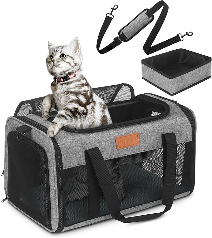 PETUX Pet Carrier Airline Approved - 17"x11"x9.5" Cat Travel Carrier with Litter Box for Small Cats up to 12 lb - Top Open Portable TSA Approved Pet Carrier in Cabin for Travel and Vet Visit - Grey