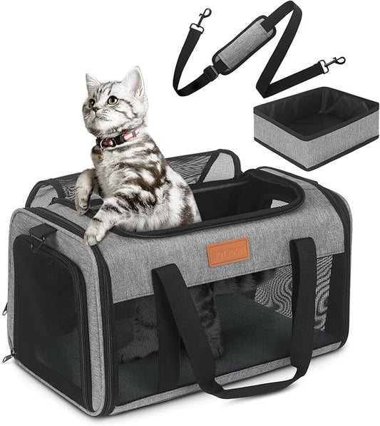 PETUX Pet Carrier Airline Approved - 17"x11"x9.5" Cat Travel Carrier with Litter Box for Small Cats up to 12 lb - Top Open Portable TSA Approved Pet Carrier in Cabin for Travel and Vet Visit - Grey