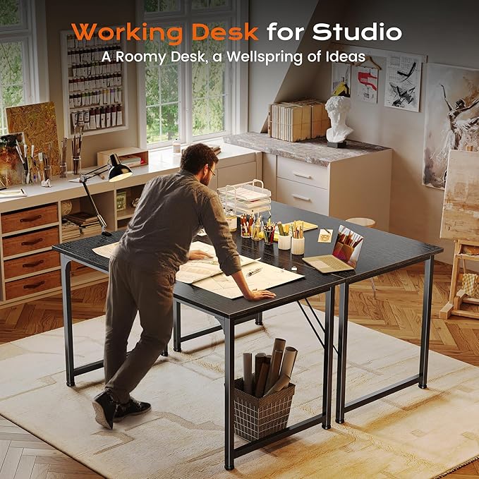 PRAISUN 40 X 24 Inch Computer Desk with Deeper Desktop, Gaming Office Writing Work Desk for Home Office, Study, Bedroom, Work from Home Desk, Metal Frame, Black