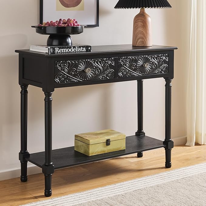 SAFAVIEH Home Collection Josie Black 2-Drawer Console Table for Living Room Foyer Bedroom Hallway Entryway Office