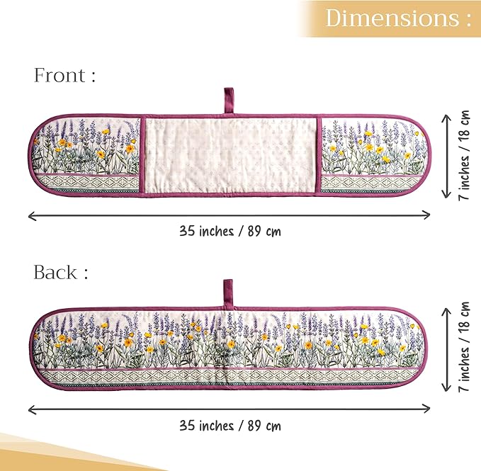 Maison d' Hermine Double Oven Mitts 100% Cotton 7"x35" Double Oven Mitt Heat Resistant BBQ Cooking Gloves with Loop, Baking, Grilling, Home, Kitchen, Handling Hot Pans Spring Summer (Fanny Lavender)