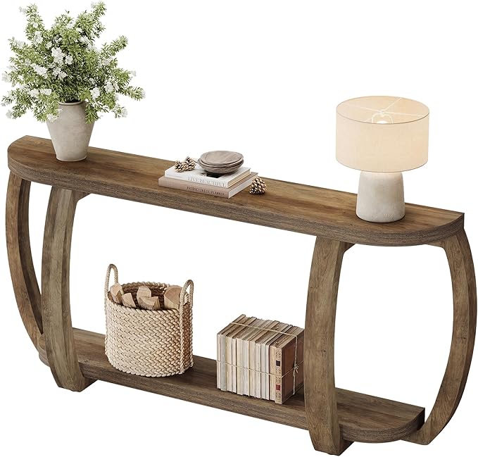Tribesigns Farmhouse Wooden Console Table with Open Shelf, 63-Inch Long Sofa Entryway Table with Curved Legs for Living Room, Hallway, Entrance