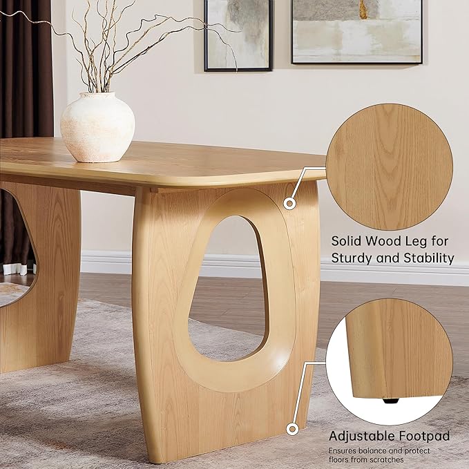 Morden Fort Modern Dining Table Set for 4, 68'' Rectangle Dining Table with 4 Chairs, Kitchen Table with Pedestal Base, Dinner Table for Dining Room, Kitchen, Living Room (Natural)