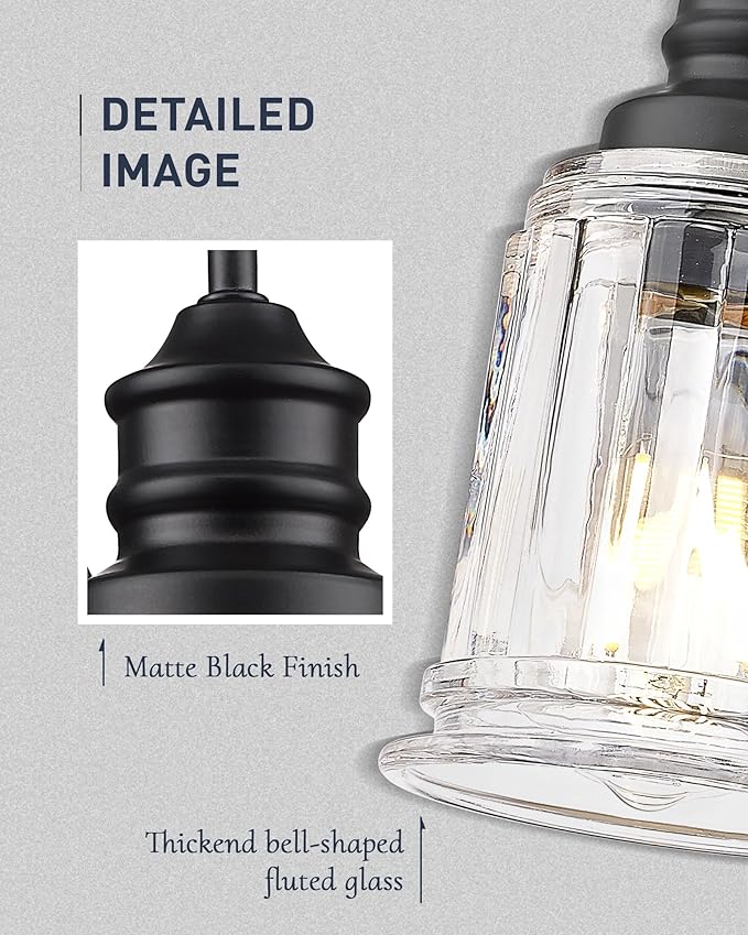 Black Wall Sconces, HWH Rustic Industrial Wall Lamps, 1-Light Sconces Wall Lighting with Bell-Shaped Clear Glass, Bathroom Vanity Light Fixture for Bedroom Living Room Kitchen, 5HZG106B BK