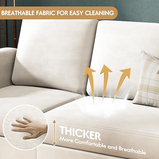 VICTONE Convertible Sectional Sofa Couch, 3 Seat L-Shaped Sofa with Linen Fabric Ottoman Small Couch for Small Apartments, Living Room and Office (Linen Fabric, White)