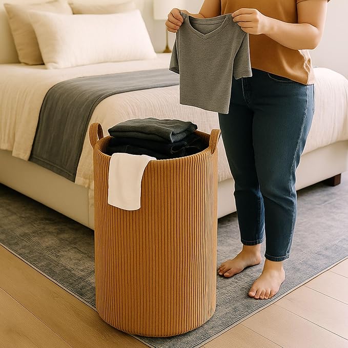 PUTSKA Laundry Basket Hamper – Blanket Basket for organizing, Décor and Toys, Clothes Hamper – Perfect for Baby and Kids Room, Nursery, Bedroom, Bathroom, Living Room – Extra large, Brown