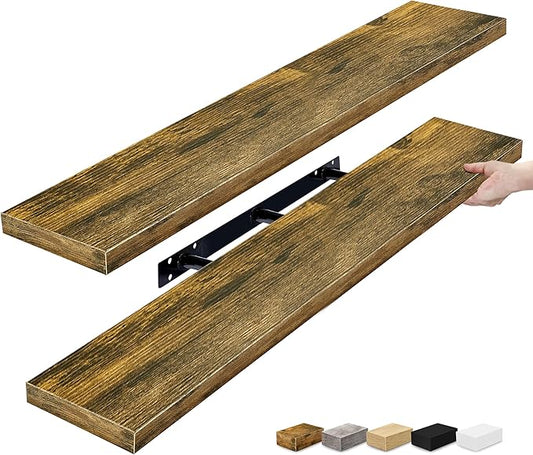 Sorbus Floating Shelves for Wall - 48 Inch Long Bathroom Shelves, Wall Decor for Bedroom, Kitchen, Living Room & Book Storage - Mounted Floating Shelf with Invisible Brackets (Rustic Brown, 2 Pack)