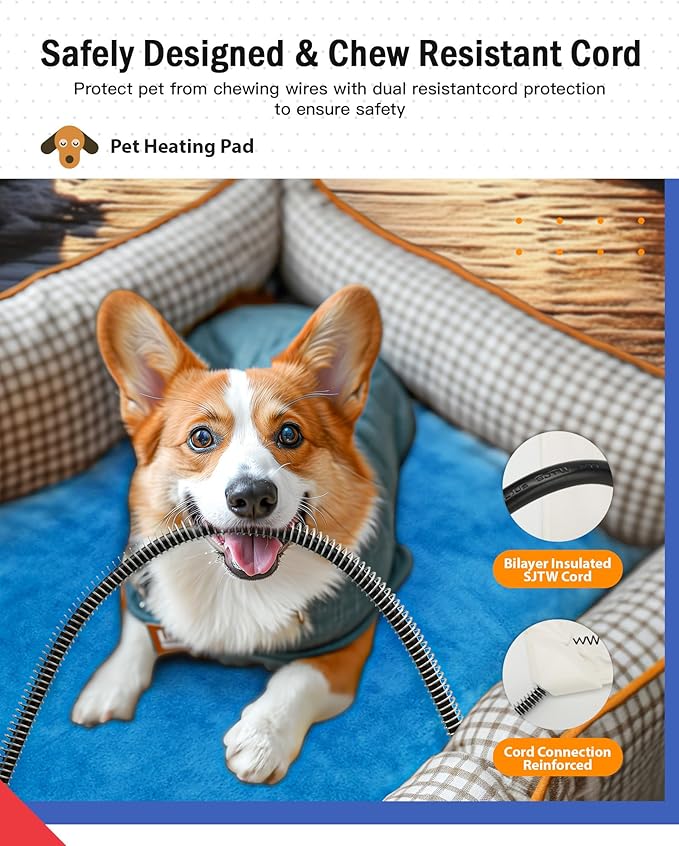 Outdoor Pet Heating Pad for Dog & Cat, Multi-Size Waterproof Heated Cat Dog Bed for Outside, Pet Heater Warmer Mat Blanket with Chew Resistant Cord for Senior Dog Cat House Whelping Box,Blue,24" x 36"