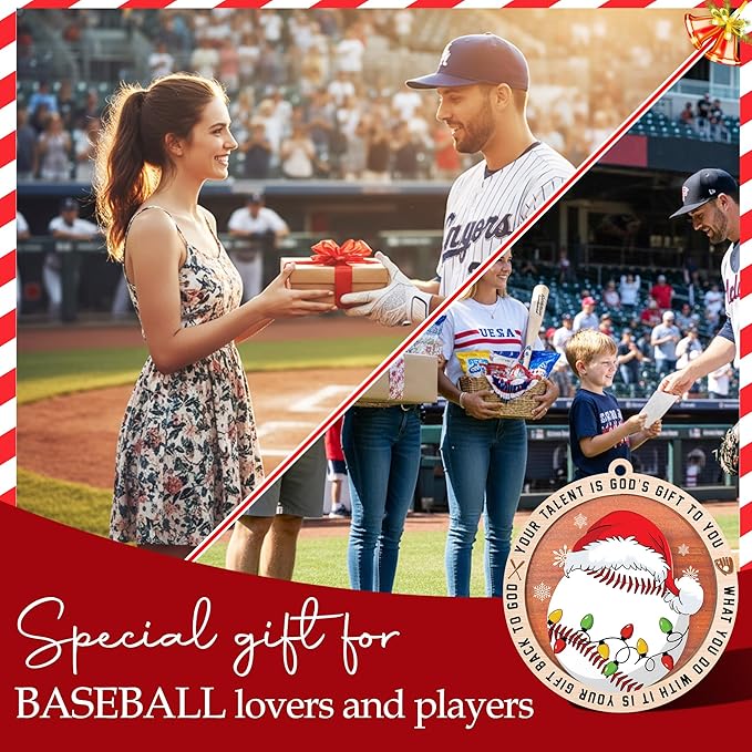 Baseball Christmas Ornaments 2025 - Baseball Ornaments For Christmas Tree - Gifts For Players, Coaches, Fans, Softball Lovers - 2 Layer Wooden Softball Ornament - Sport Lovers Hainging Decor Xmas Tree