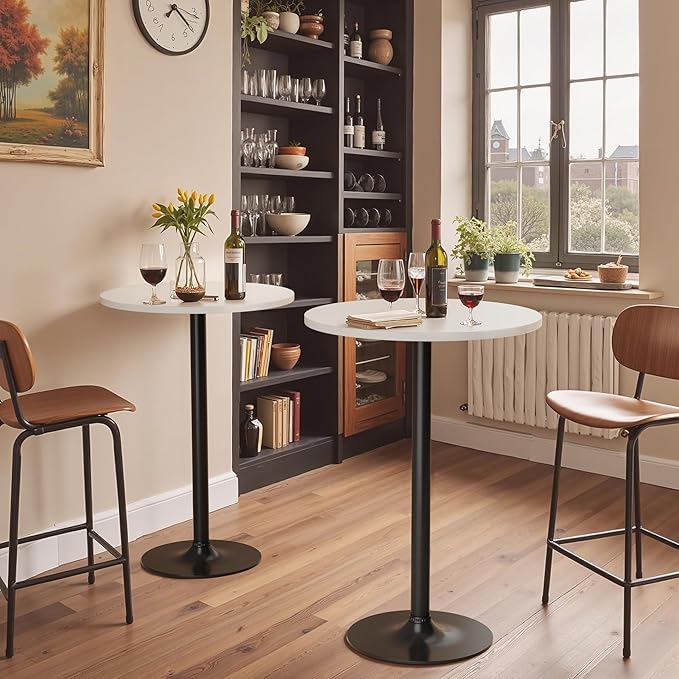 Homall Round Dining Table Bistro Pub 23.8 x 39.5 Inches Bar Table for Kitchen, Dining Room (2, White-Black)