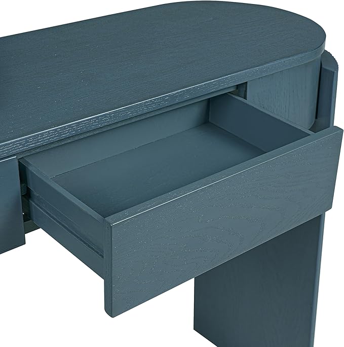 Merax 55" Entryway Table with Oval Top and 2 Drawers, Natural Wood Grain Finish Console Table with Fluted Design for Entryway and Living Room (Navy)