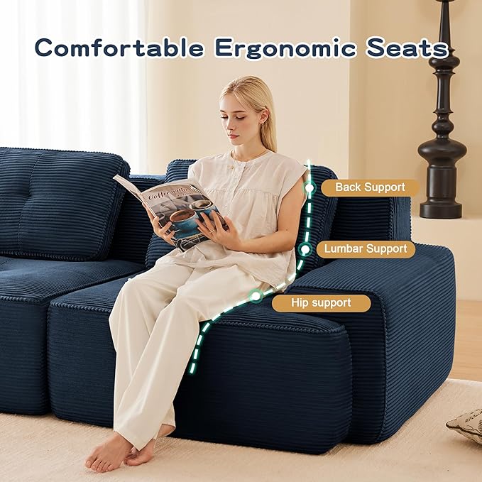 150.4'' Sectional Sofa, 32D Foam Corduroy Boneless Couch with Pillow, Deep Seat Wide Arm Sectional L Shaped Couch for Living Room, Apartment, Bedroom