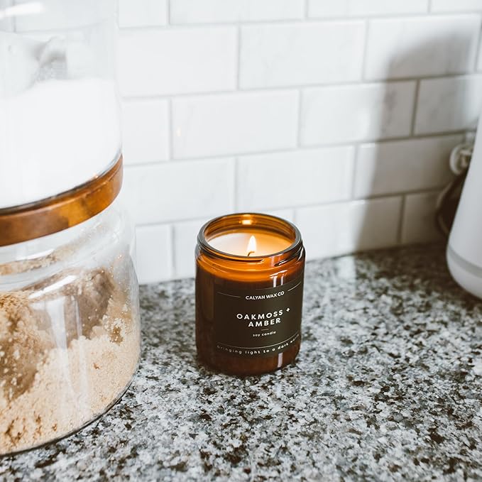 Calyan Wax Co. Seaside & Citrus Scented Candle - 57 Hour Burn - Luxury Non Toxic Soy Wax Candles - Long Lasting Amber Glass Jar Candle for Home - 7.2oz