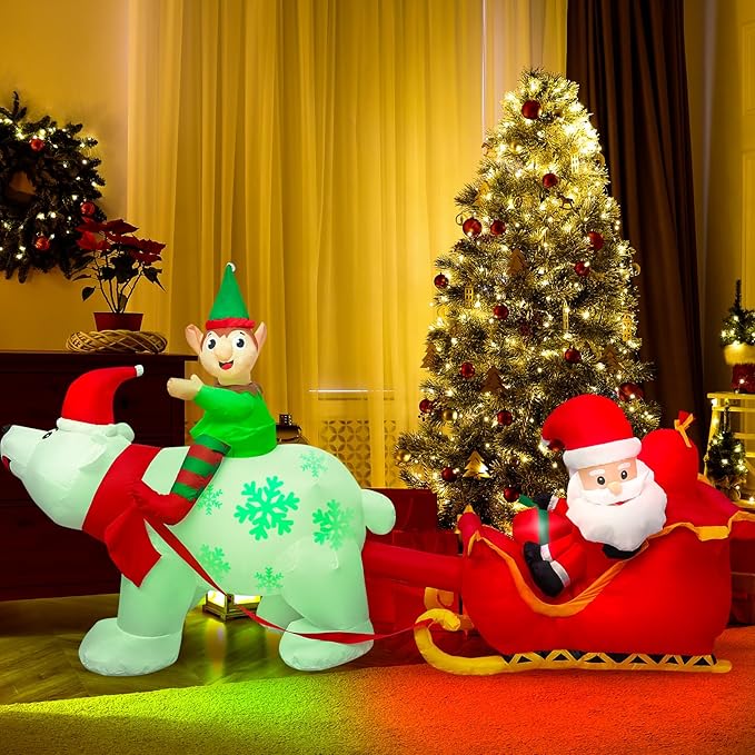 Max Fun 9.5Ft Christmas Inflatables Outdoors Decorations Santa Claus on Sleigh LEDs Build-in Blow Up Christmas Yard Inflatable Decoration for Outdoor Indoor Garden Lawn