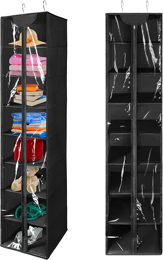 Libeder Hanging Closet Organizer, 8-Shelf Wardrobe Clothes Storage Organizer with Zipper,Hanging Shelves for Sweater,Shoes,Purse,Hats,Black