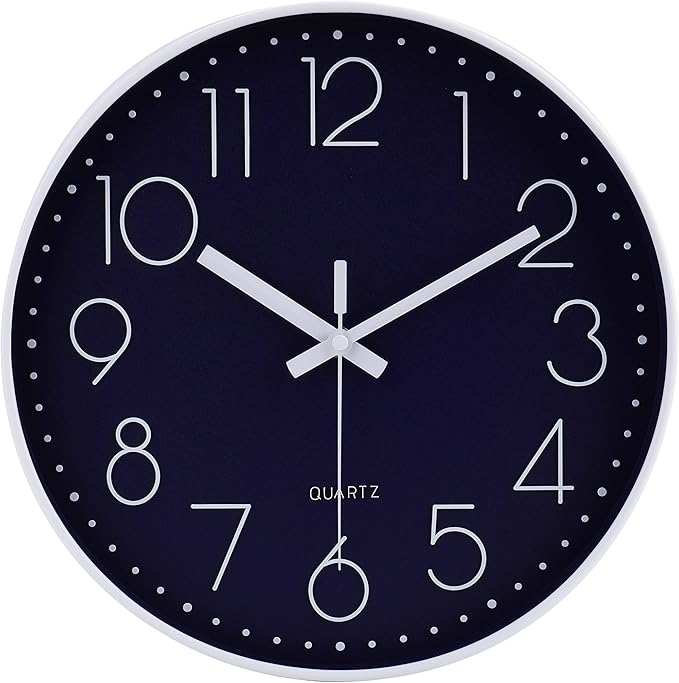 jomparis 12 Inch Silent Non-Ticking Battery Operated Quality Quartz Round Wall Clock Navy Blue Color Modern Decor Clock for Home Office Bedroom Classroom