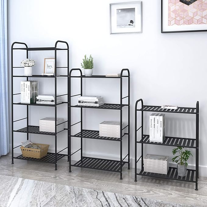 JSB 5-Tier Adjustable Shelving Unit, Heavy Duty Storage Rack Organizer Metal Corner Shelf for Kitchen Living Room Laundry Pantry Bathroom (Black, 5 Tier)…