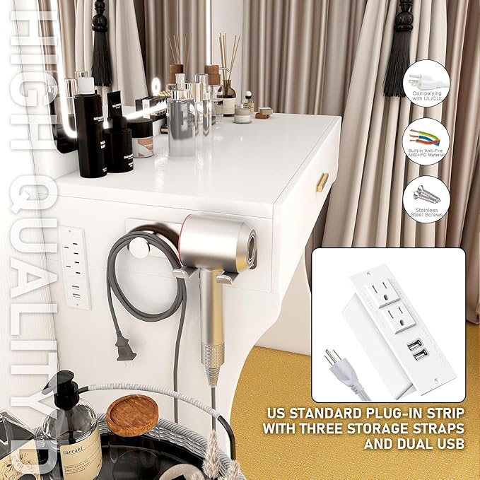 Vanity Desk, Makeup Vanity with LED Light Mirror, Small White Vanity with a Super Large Drawer and Power Outlet, 3 Color Lighting Modes Makeup Table for Bedroom, Dressing Room (White1)