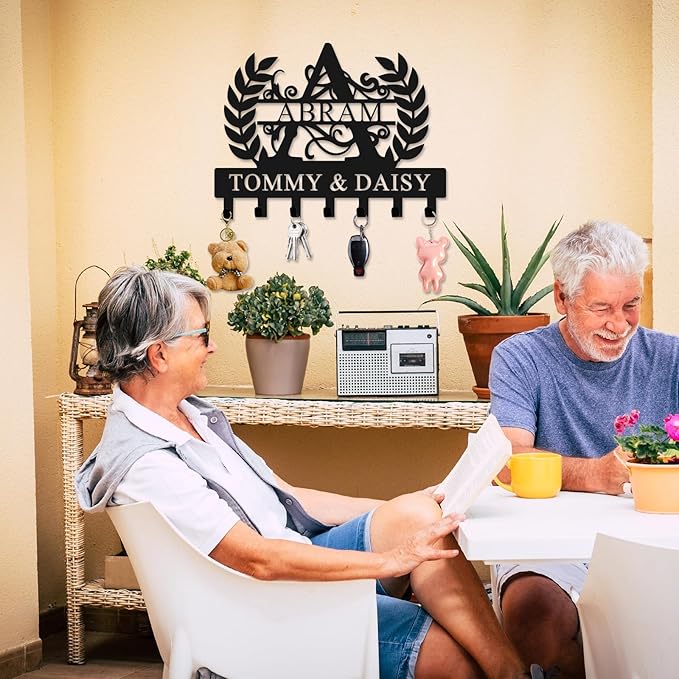 Personalized Metal Key Holder Wall Mount with Family Name Custom Key Hooks Wall Mounted Key Hooks Monogram Name Decor for Kitchen Entryway Hallway Office Doorway