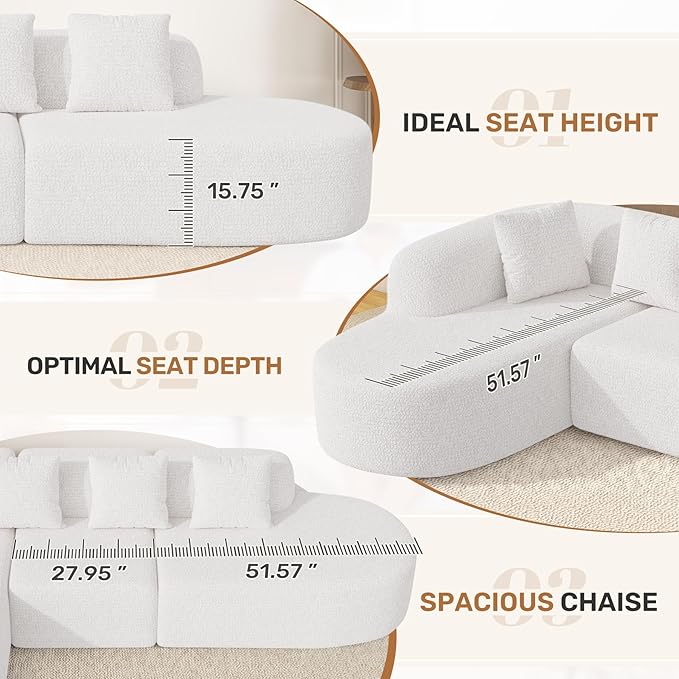 114 Inch Boneless Couches for Living Room,Modern Modular Sectional Sofa with Chaise,L-Shape Cloud Sectional Couch,No Assembly Required,Beige