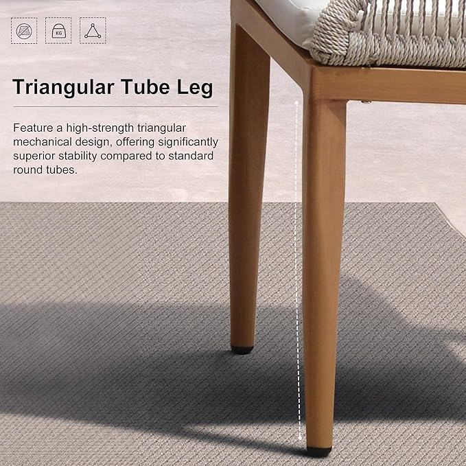 PURPLE LEAF 7 Pieces Patio Dining Set Aluminum Modern Rectangular Table and Wicker Chairs with Cushions for Kitchen Porch Garden Outdoor Furniture Sets, Teak