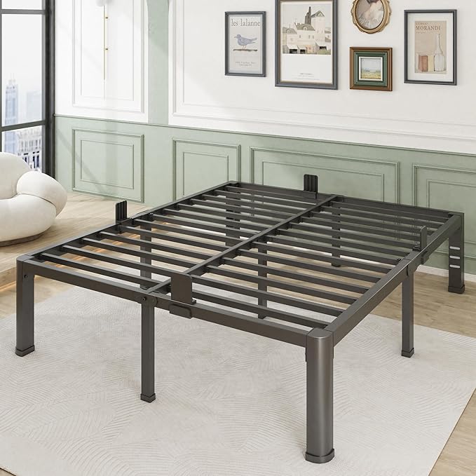 16 Inch Full Bed Frame with Rounded Corner and Headboard Hole Mattress Retainers 3500 lbs Heavy Duty Support Metal Platform Bed Frame Noise Free No Box Spring Needed Easy Assembly