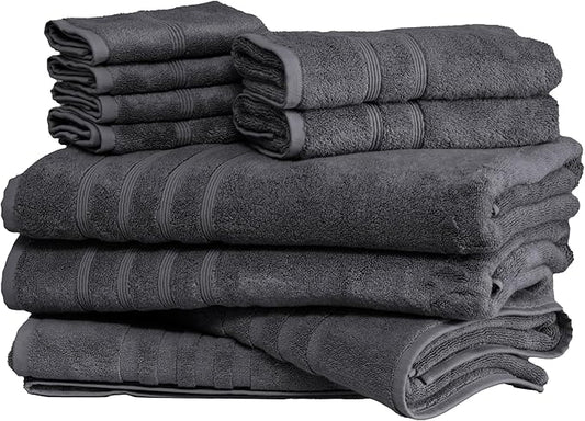 Mosobam Luxury Turkish 10pc XL Deluxe Bath Bundle Body Hand Face Towel and Mat Charcoal Gray (Dark Grey) 700 GSM & 1000 GSM Bamboo Viscose & Aegean Turkish Combed Cotton