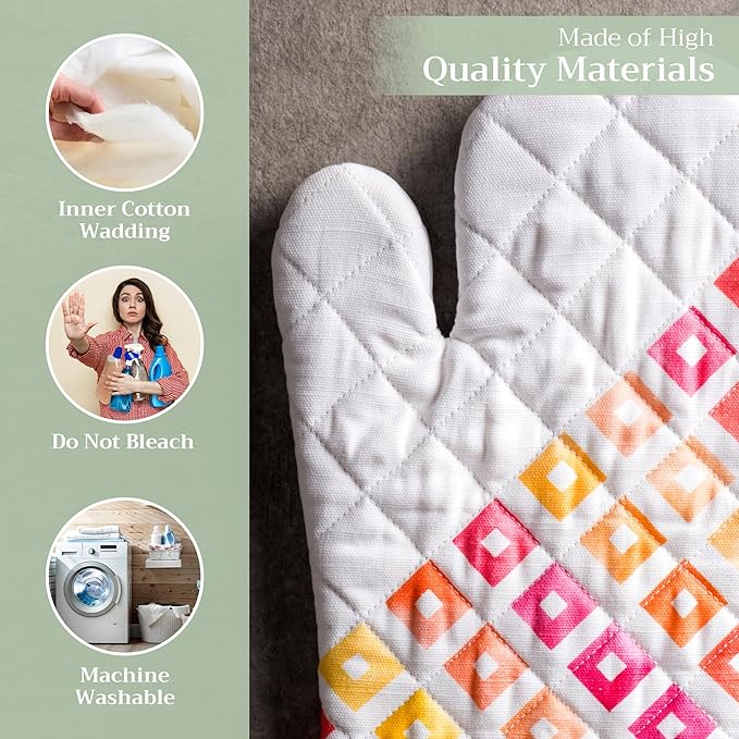 Maison d' Hermine Oven Gloves 100% Cotton Oven Mitt 7" x 13" with Loop Heat Resistant, BBQ, Cooking Gloves, Baking, Grilling, Kitchen, Handling Hot Pans Spring/Summer (Pack of 1, Summer Maze)