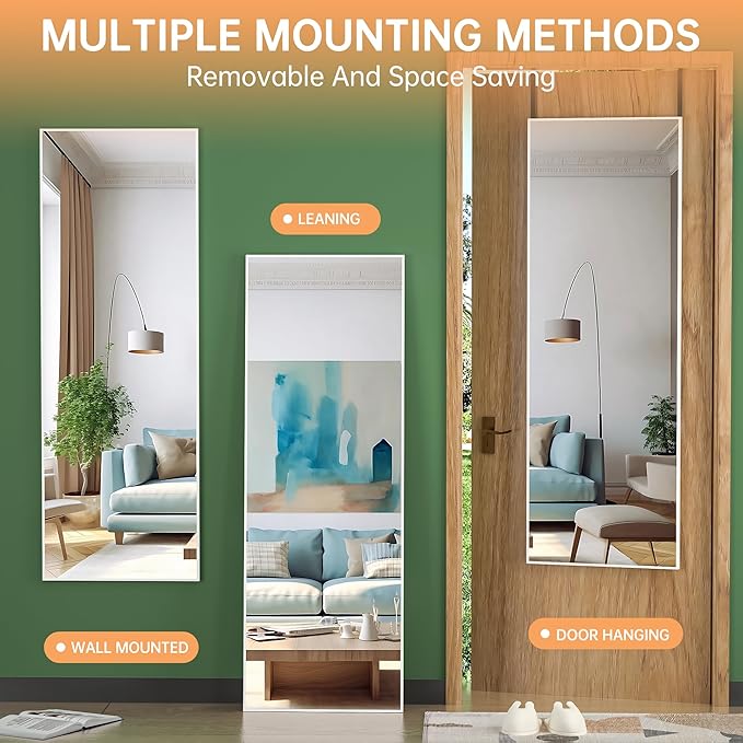Hasipu Door Mirror Full Length, 56 x 16 Inch Full Body Wall Mirror Over The Door Hanging Mirror for Bedroom, Living Room, Cloakroom