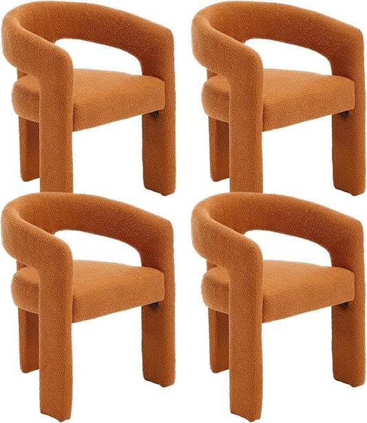 Modern Sherpa Dining Chairs Set of 4, Upholstered Barrel Chairs with Arms Comfy Accent Side Chairs for Living Room/Dining Room/Reception, Terra Cotta