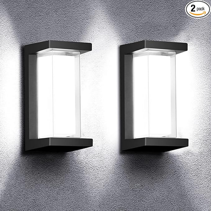 Juyace 18w Outdoor Porch Lights Exterior Lighting Fixtures Wall Mount Rectangular Modern Patio Sconces 1800Lm 6000k Aluminum Black IP65 for Garage House Front Door Entryway (2 Pack)