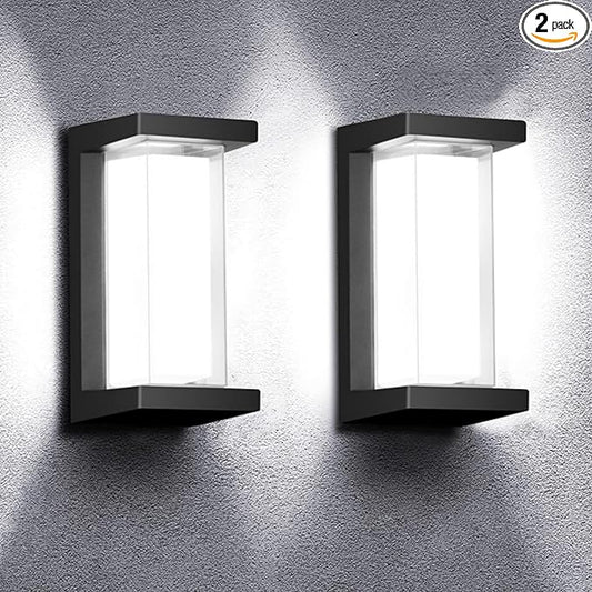 Juyace 18w Outdoor Porch Lights Exterior Lighting Fixtures Wall Mount Rectangular Modern Patio Sconces 1800Lm 6000k Aluminum Black IP65 for Garage House Front Door Entryway (2 Pack)