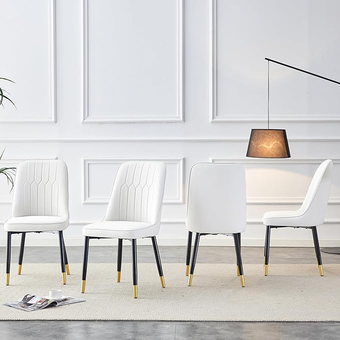 Dining Chairs Set of 4，Modern Dining Chairs, Equipped with PU Leather Backrest Cushions and Metal Legs, Suitable for Restaurants, Kitchens, and Dining Room Chairs